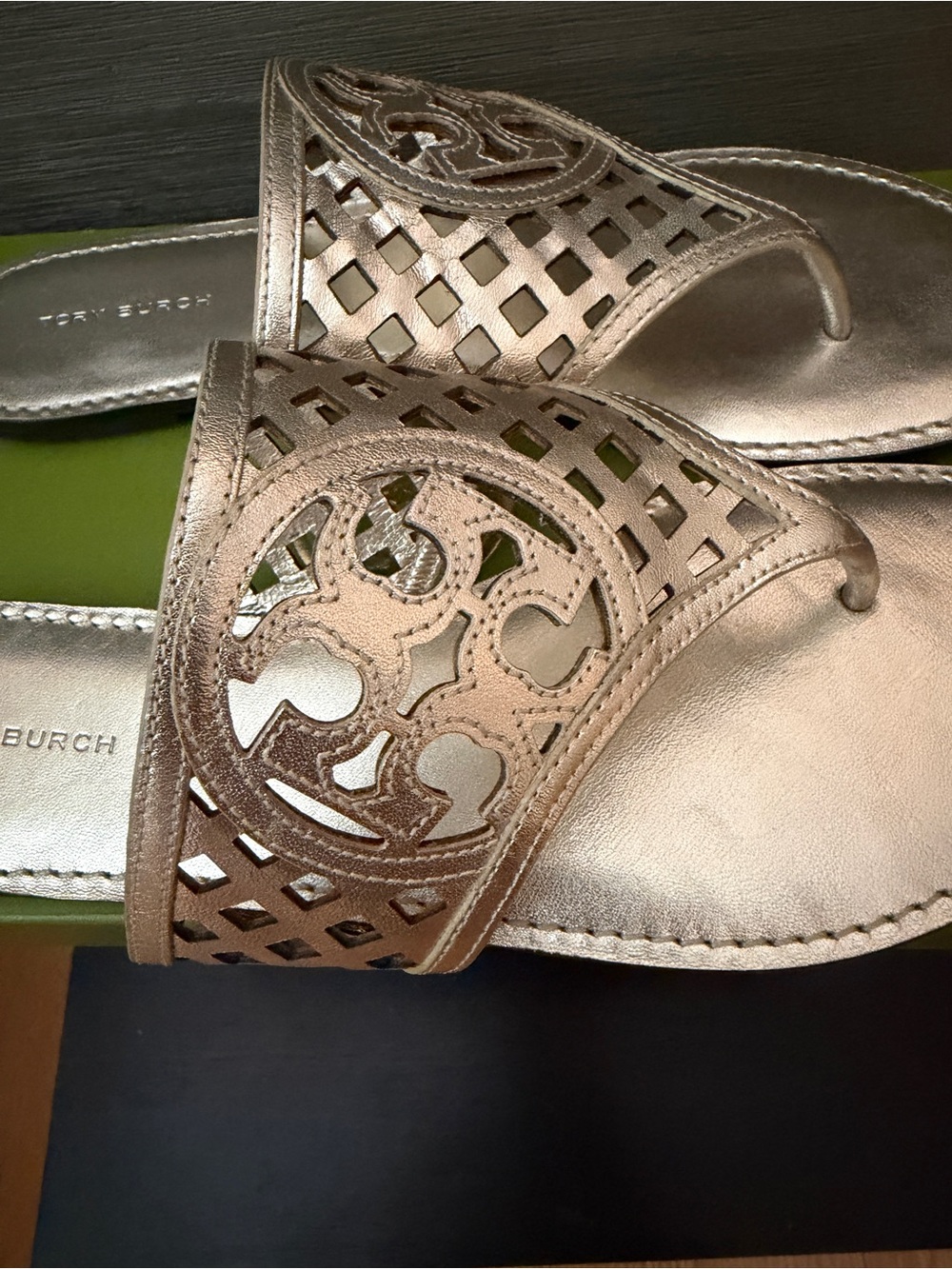 Tory Burch Metallic Leather Cutout Miller Sandals - Picture 3 of 6